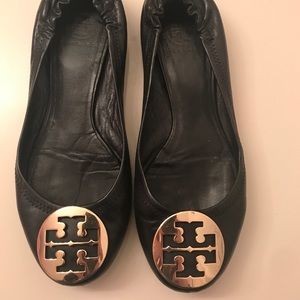 Black and Gold Tory Burch Flats